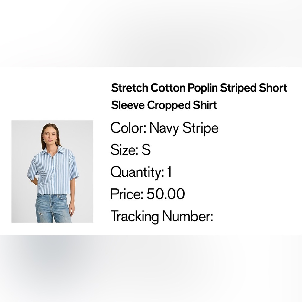 Express Stretch Cotton Poplin Stripped Short Sleeve Cropped Button Down Shirt - Picture 12 of 13